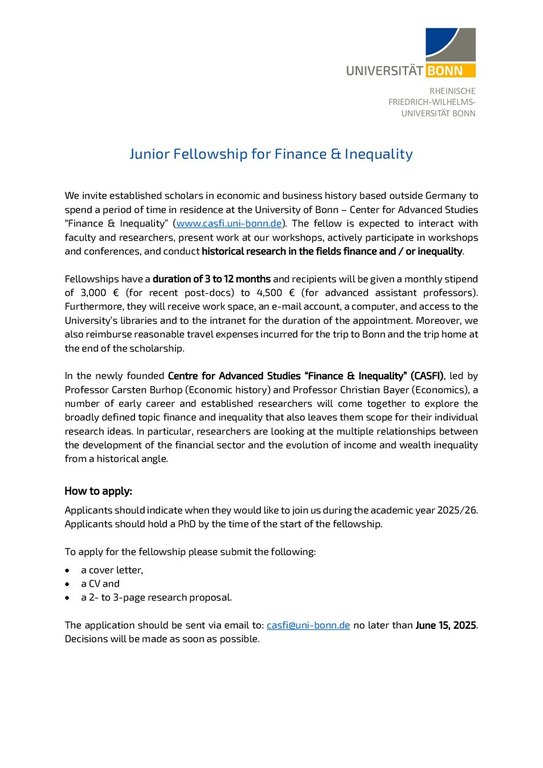 Junior Fellowships for Finance & Inequality