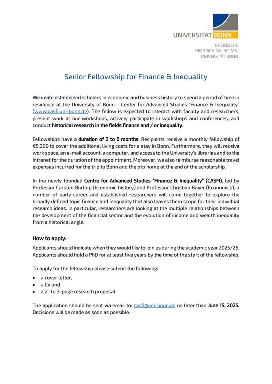 Senior Fellowships for Finance & Inequality