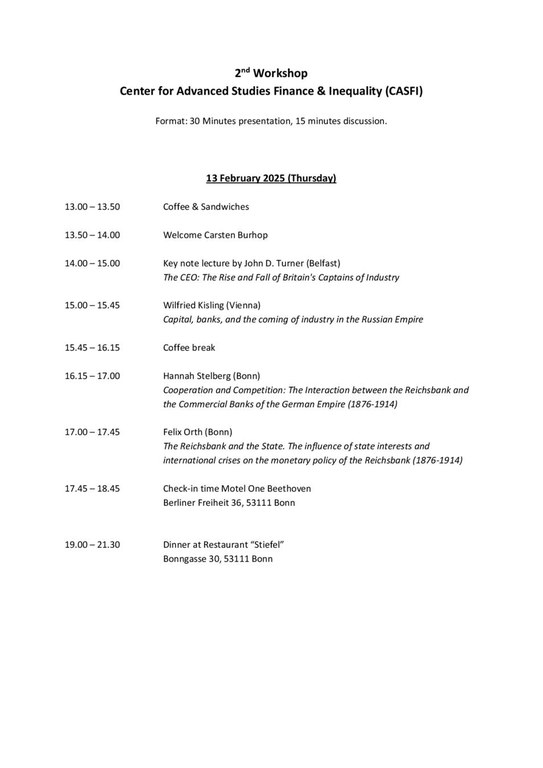Agenda 2nd CASFI Workshop